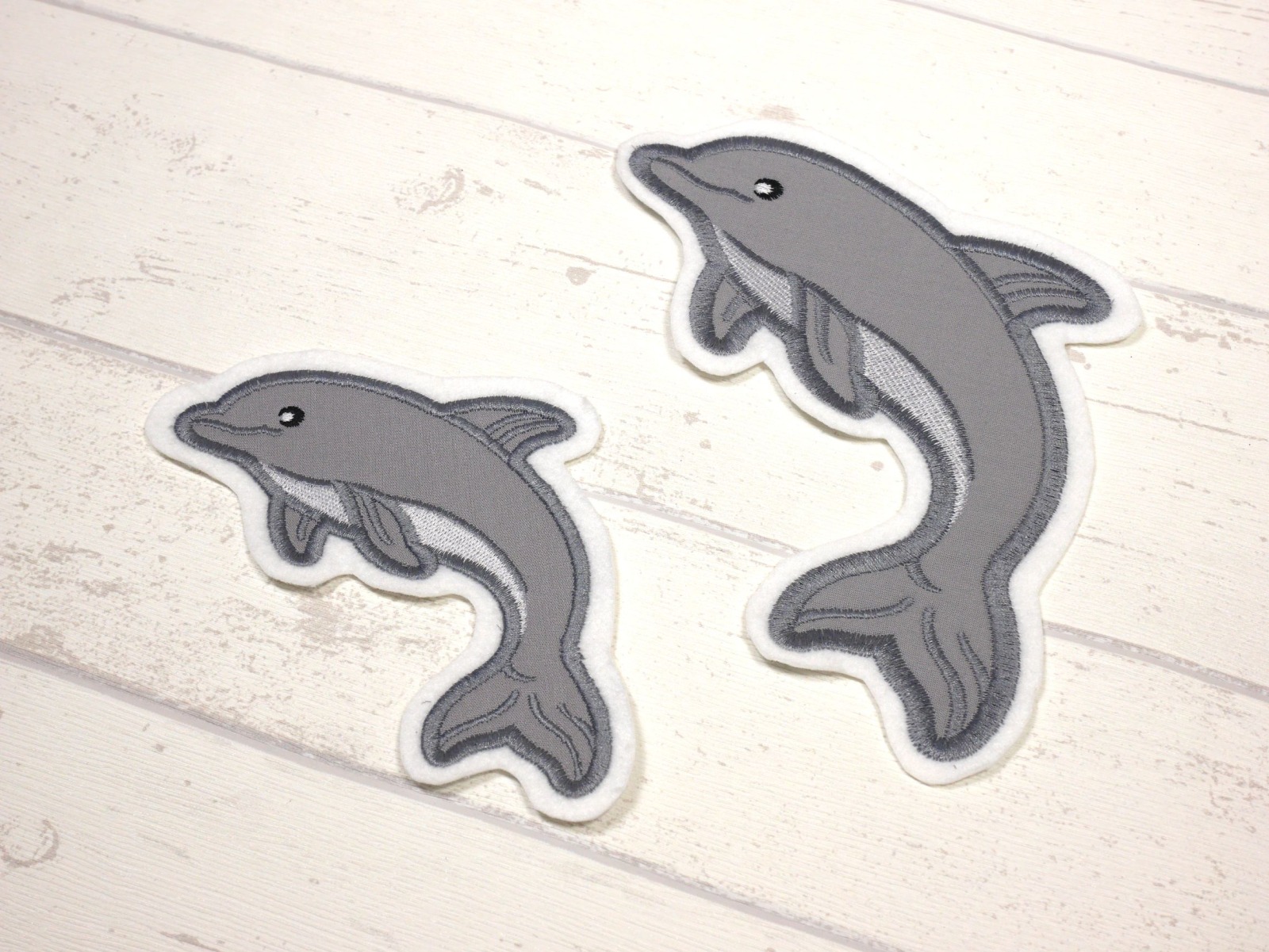 Aufnäher Delfin grau für Schultüte groß, klein oder im Set