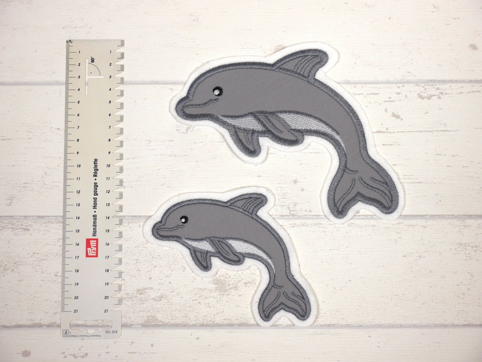 Aufnäher Delfin grau für Schultüte groß, klein oder im Set 4