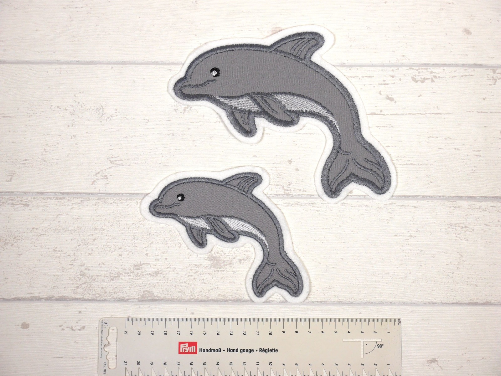 Aufnäher Delfin grau für Schultüte groß, klein oder im Set 5