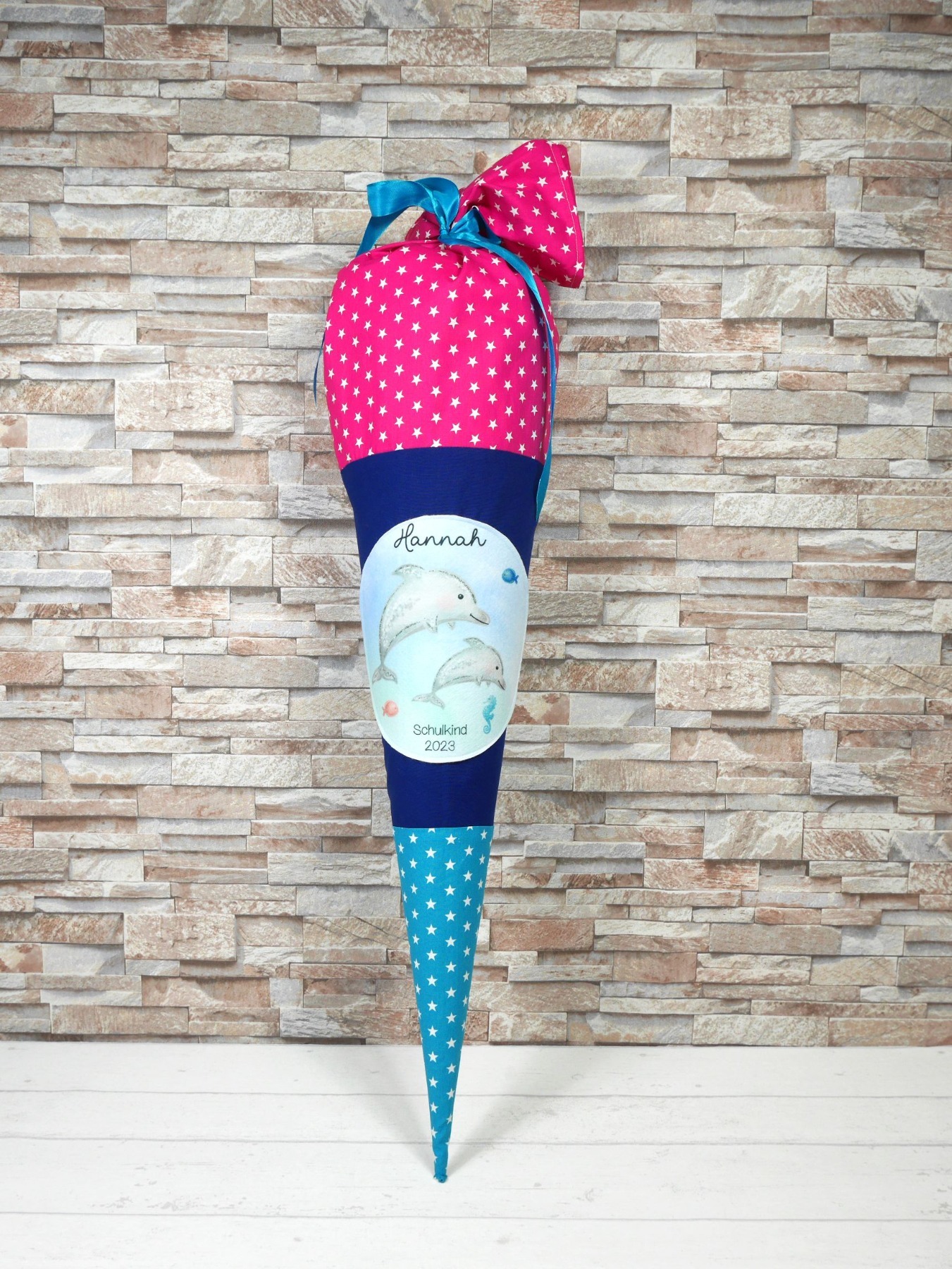 Schultüte aus Stoff mit Name Delfin Zuckertüte Mädchen 70cm oder 85cm 4
