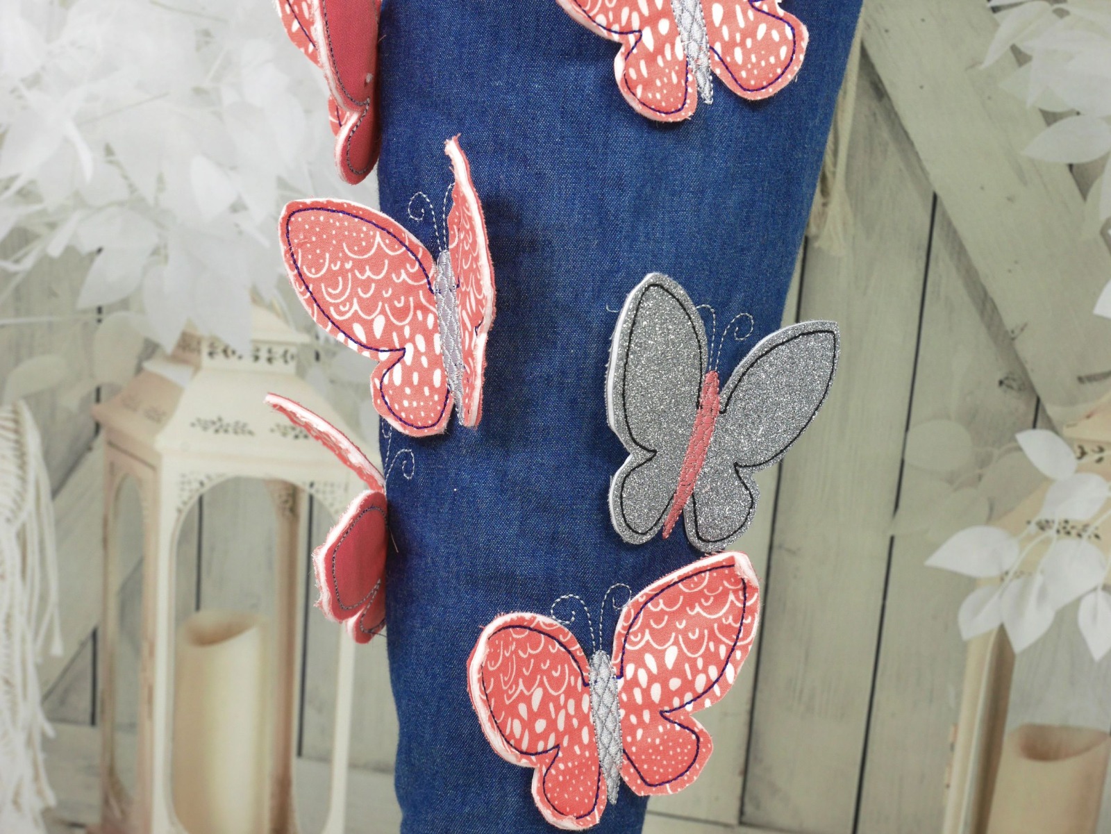 Schultüte Schmetterling koralle aus Stoff silber mit Name Schmetterlinge Mädchen 4