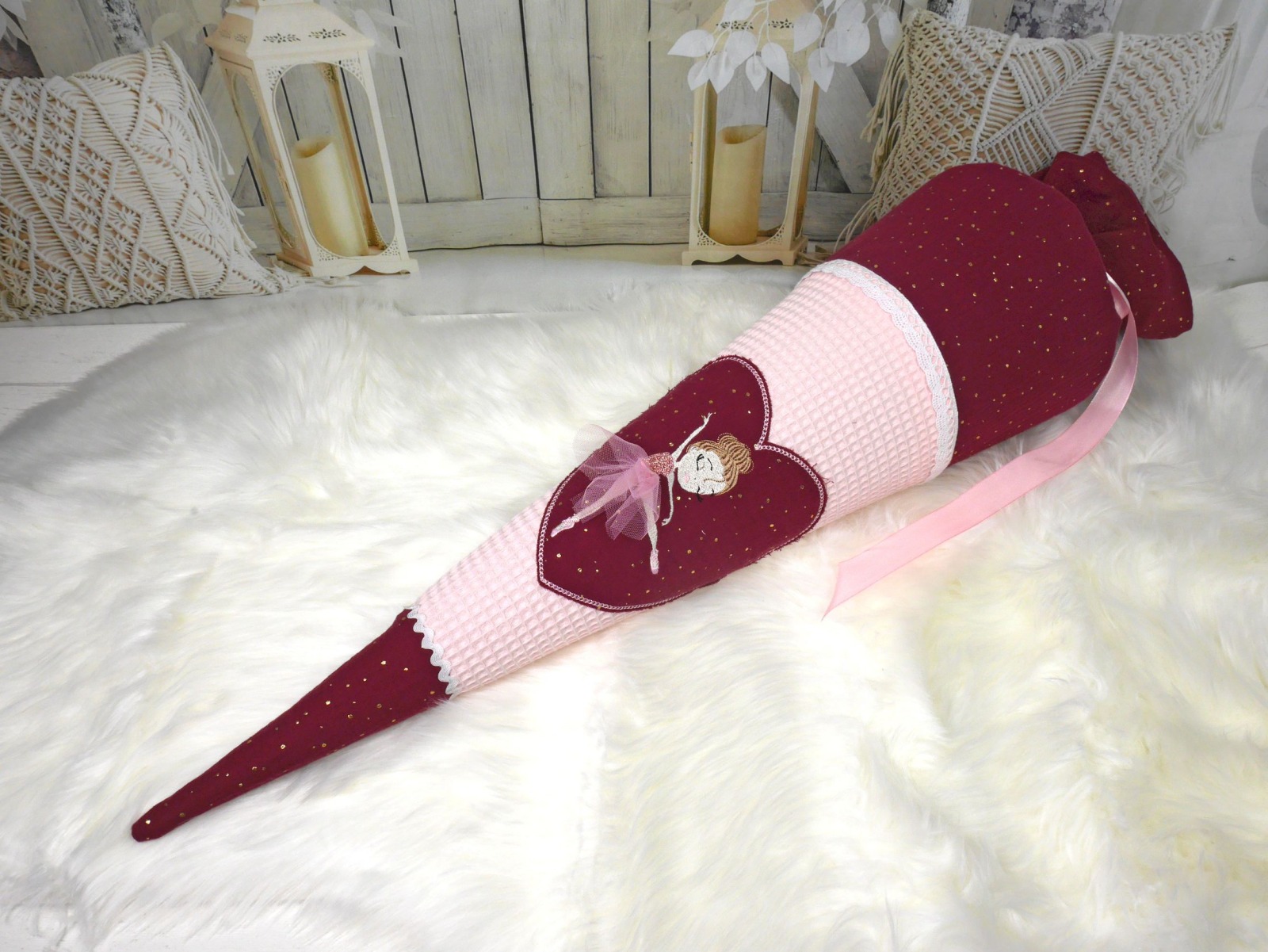 Schultüte aus Stoff bordeaux rosa mit Ballerina Mädchen 70cm oder 85cm 2