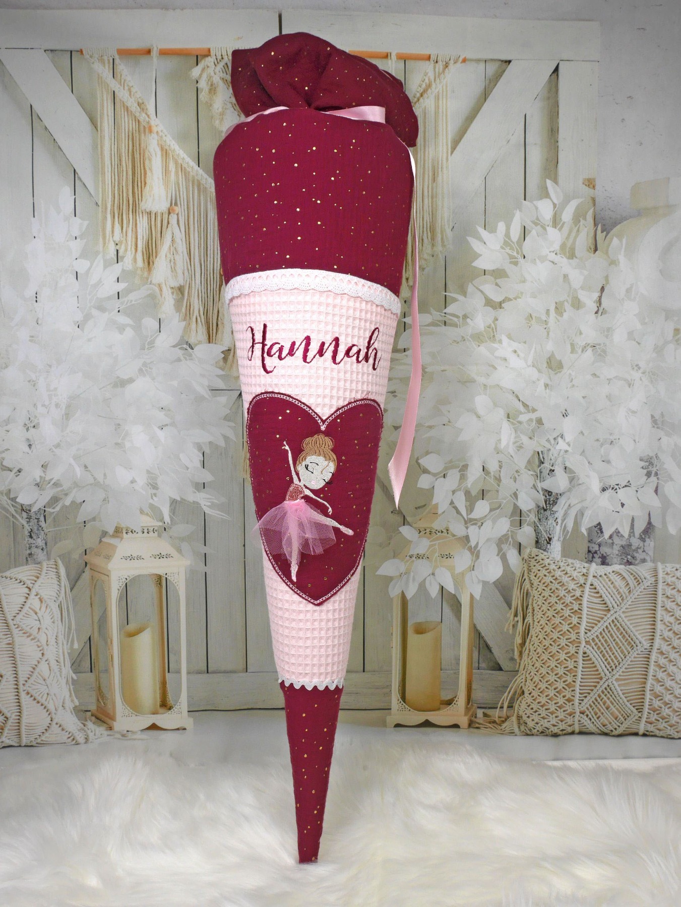 Schultüte aus Stoff bordeaux rosa mit Ballerina Mädchen 70cm oder 85cm 4