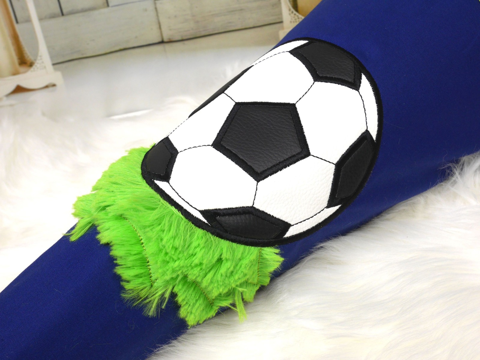 Schultüte aus Stoff Fußball mit Name Zuckertüte blau 4