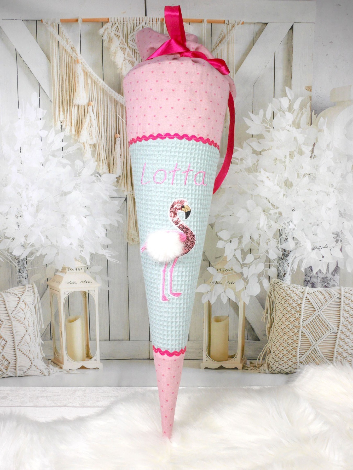 Schultüte aus Stoff Flamingo rosa mint Zuckertüte Mädchen 70cm oder 85cm 4
