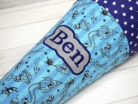 Schultüte aus Stoff Astronaut Zuckertüte Spaceshuttle blau türkis mit Name 70cm 85cm 2