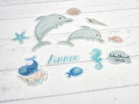 Aufnäher Set Delfin mit Name personalisiert für Schultüte 5