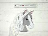XXL Aufnäher Pferd grau Applikation Pony mit Mähne 5