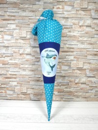 Schultüte aus Stoff blau türkis mit Name Hai Zuckertüte 70cm oder 85cm 4