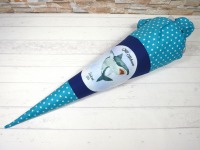 Schultüte aus Stoff blau türkis mit Name Hai Zuckertüte 70cm oder 85cm 2