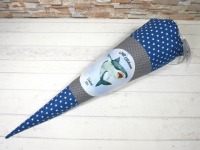 Schultüte aus Stoff blau grau mit Name Hai Zuckertüte 70cm oder 85cm 2