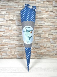 Schultüte aus Stoff blau grau mit Name Hai Zuckertüte 70cm oder 85cm 4