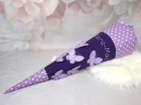 Schultüte Schmetterling lila aus Stoff flieder mit Name personalisiert