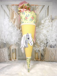 Schultüte aus Stoff in gelb mit Blumen und Pferd personalisiert mit Name 70cm oder 85cm 5
