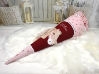 Schultüte aus Stoff in bordeaux und rosa mit Kirschen Pferd personalisiert mit Name 70cm oder 85cm