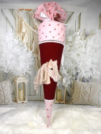 Schultüte aus Stoff in bordeaux und rosa mit Kirschen Pferd personalisiert mit Name 70cm oder 85cm