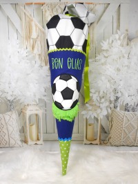 Schultüte aus Stoff Fußball mit Name Zuckertüte blau 3