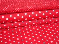 Stoffpaket Baumwolle Sterne, Punkte &amp; Tupfen rot 3
