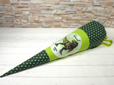Schultüte aus Stoff grün mit Name Dino Zuckertüte 70cm oder 85cm