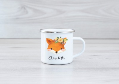 Emaille Tasse Fuchs personalisiert mit Namen