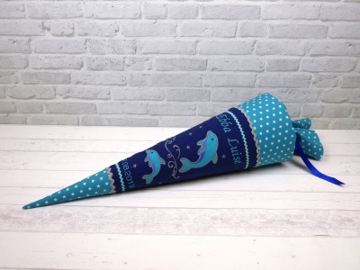 Schultüte Delfin blau türkis Stoff Zuckertüte 70cm oder 85cm - optional mit Flosse