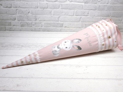 Hase Schultüte aus Stoff 70cm mit Name rosa Mädchen