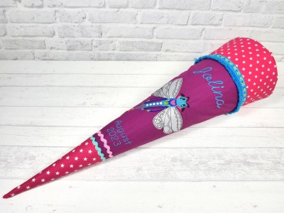 Schultüte aus Stoff Mädchen Boho Libelle beere pink 70cm oder 85cm
