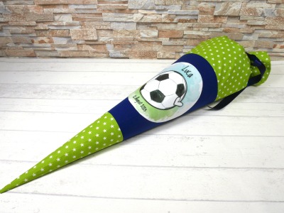 Schultüte aus Stoff mit Name Fußball Zuckertüte 70cm oder 85cm - Farbwahl