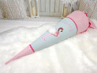 Schultüte aus Stoff Flamingo rosa mint Zuckertüte Mädchen 70cm oder 85cm