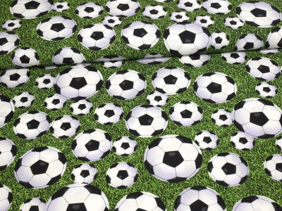 Baumwollstoff Fußball mit Wiese - Designerstoff