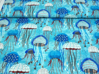 Baumwollstoff Jellyfish Quallen blau - Designerstoff