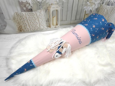 Schultüte aus Stoff mit Pferd in rosa und blau Zuckertüte - 70cm, 85cm oder 100cm