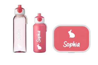 Brotdose Hase mit Name Trinkflasche personalisiert Farbwahl Set