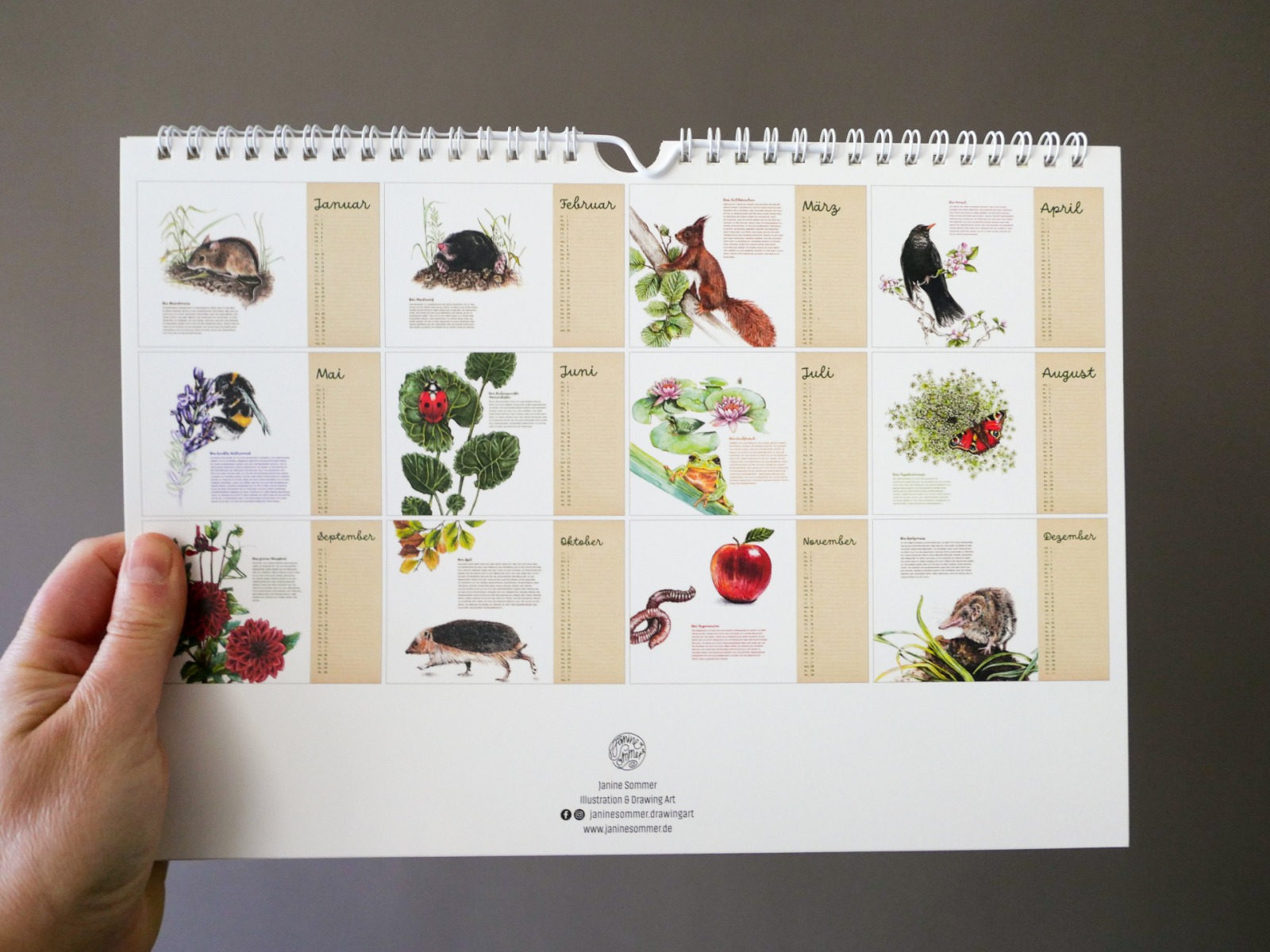 Tiere im Garten Kalender 2022 Wandkalender Tierkalender Kunstkalender 8
