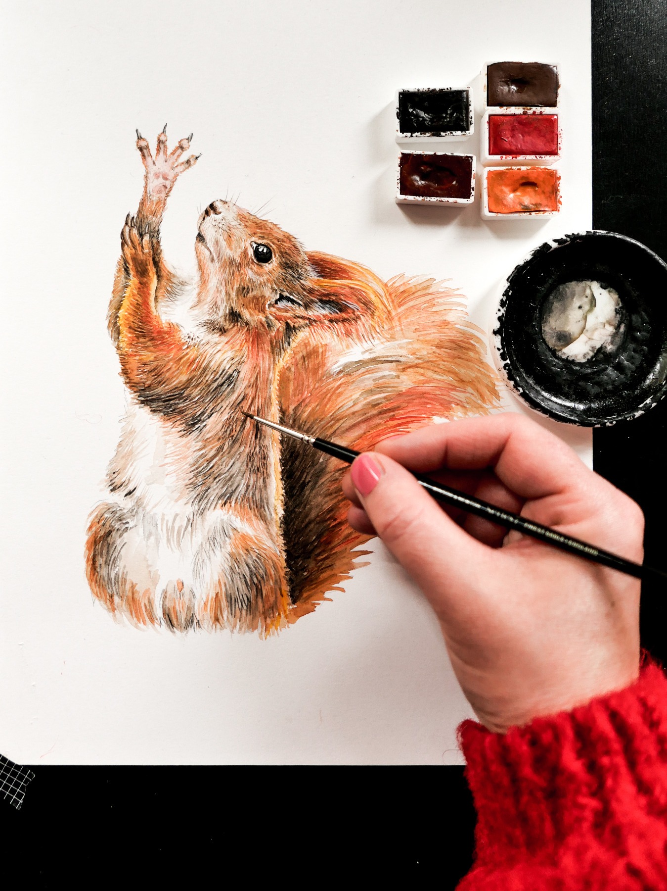 Weihnachtskarte Eichhörnchen mit Nusskranz 4