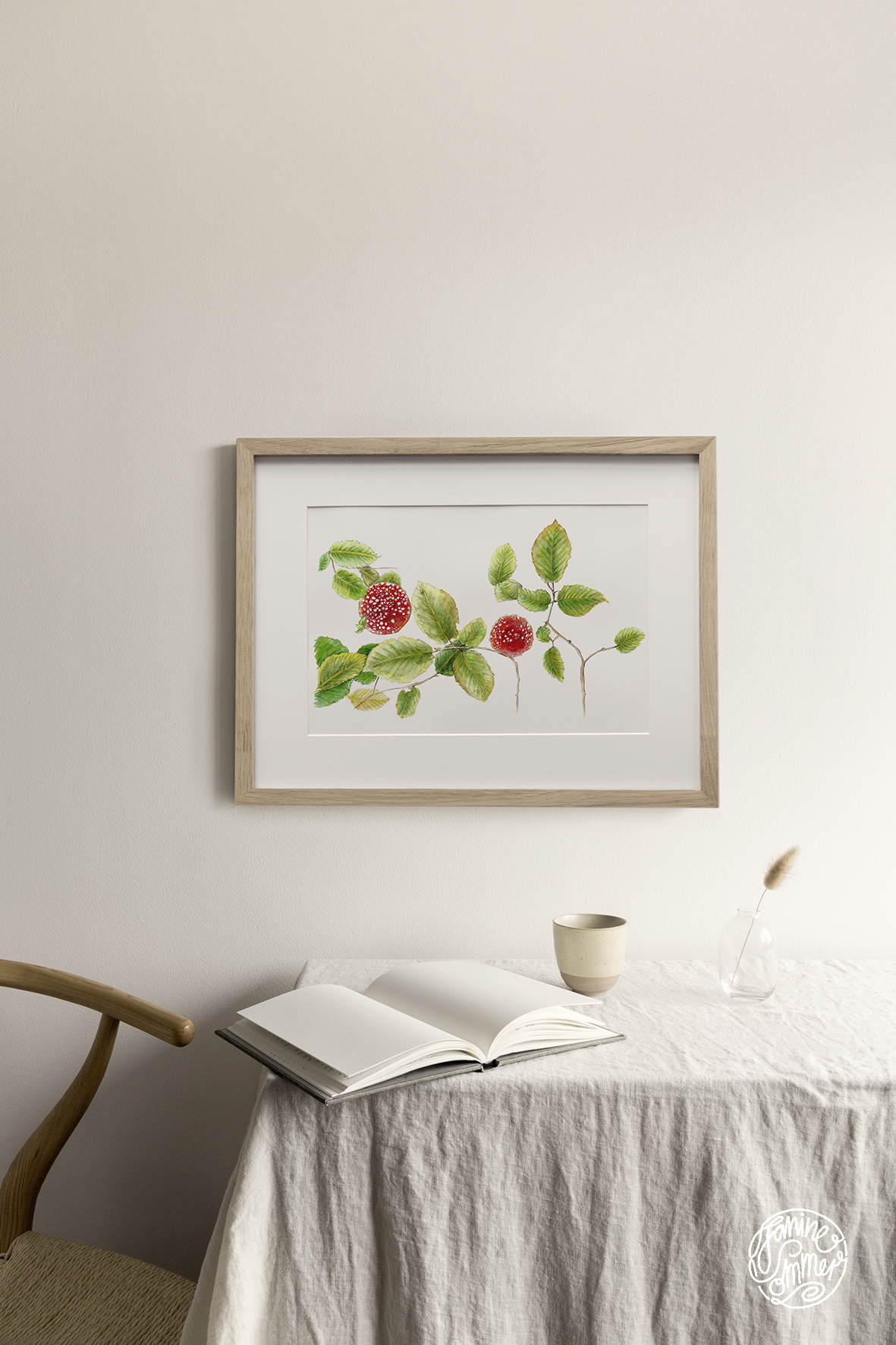 2 Fliegenpilze und Herbstlaub Poster Kunstdruck Pflanzen Zeichnung 3