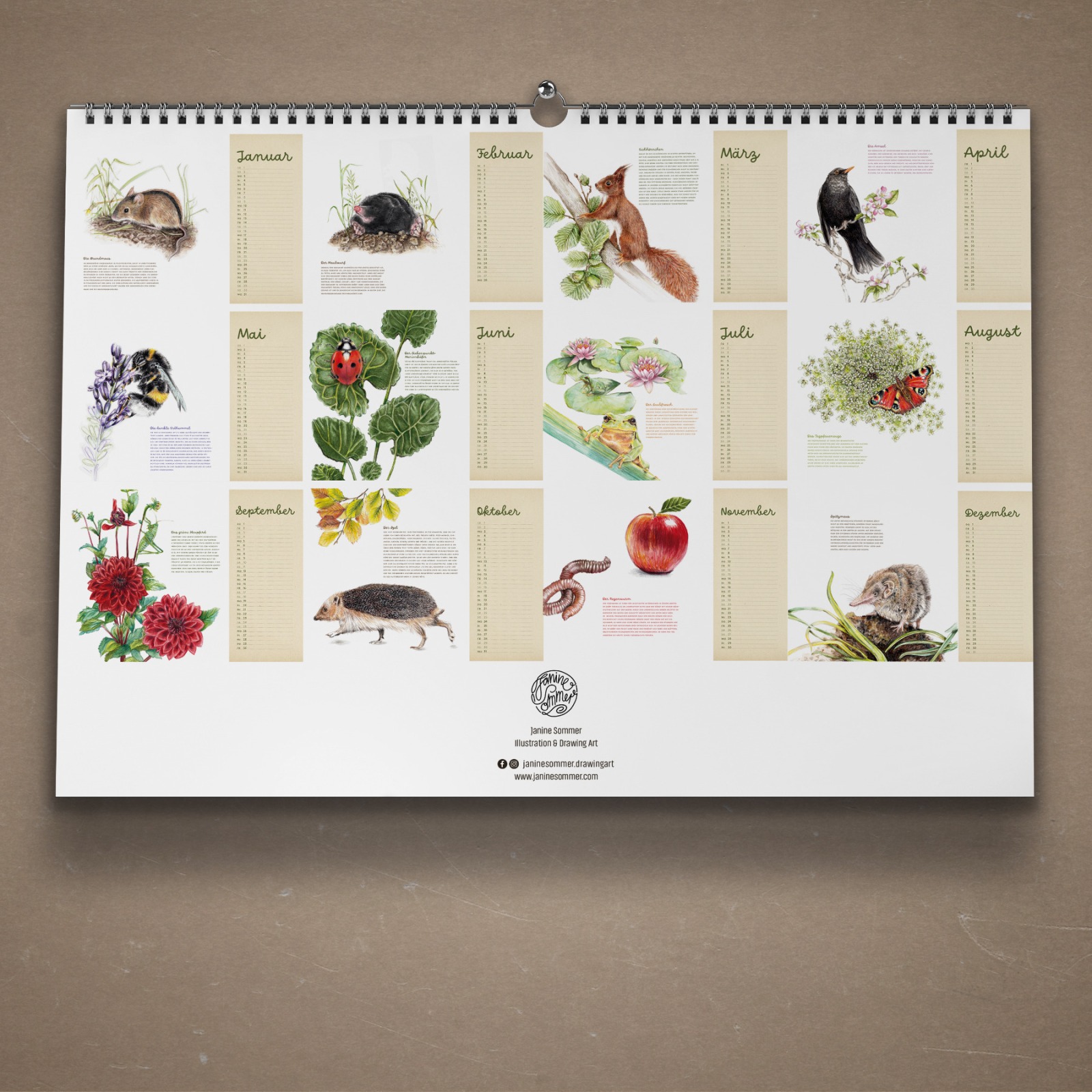 Tiere im Garten Kalender 2022 Wandkalender Tierkalender Kunstkalender 2