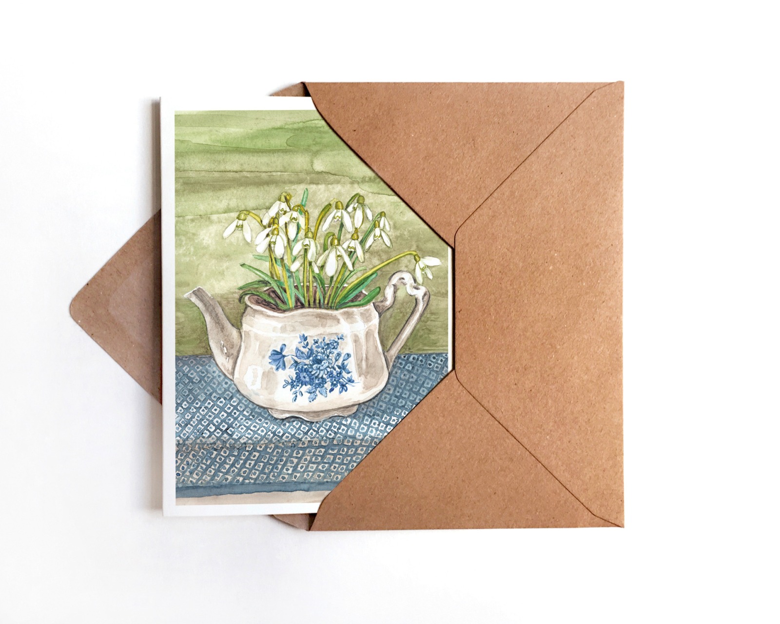 Grußkarte Schneeglöckchen in der Teekanne Geburtstagskarte Osterkarte