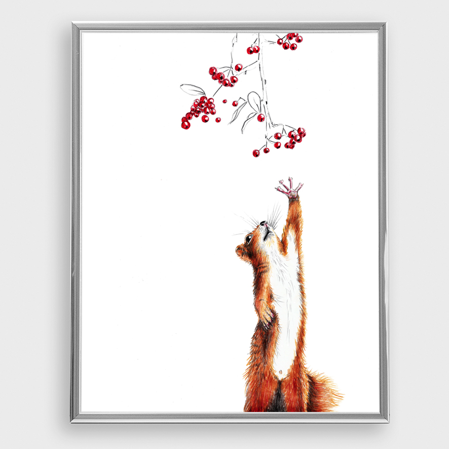 Eichhörnchen mit Beeren Fine Art Print Giclée Print Poster Kunstdruck Zeichnung 3