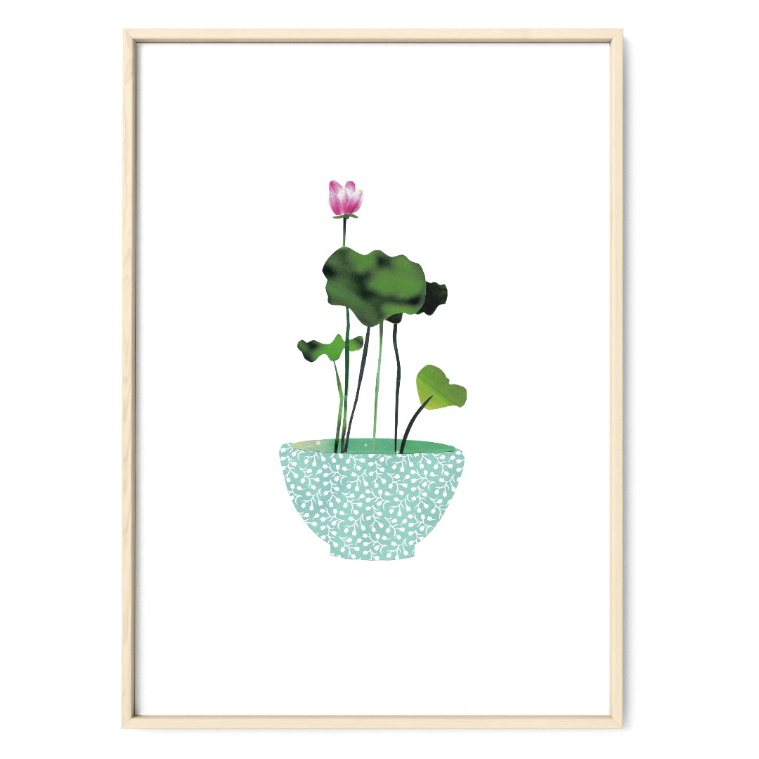 Lotus Collage Poster Kunstdruck DIN A3 Pflanzenposter