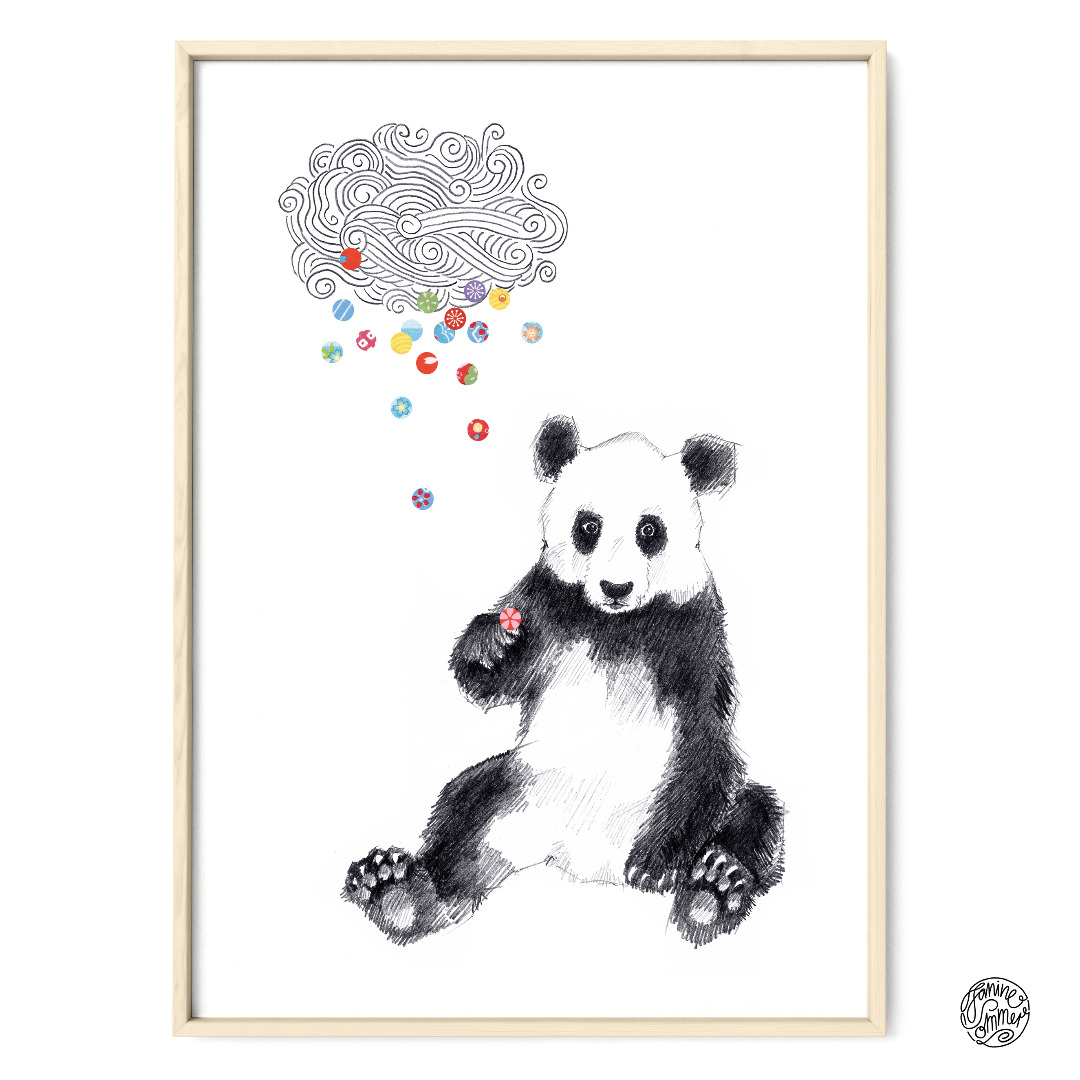Panda Konfetti Fine Art Print Giclée Print Poster Kunstdruck Zeichnung