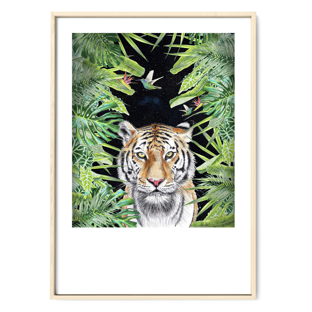 Tiger nachts im Dschungel, Fine Art Print, Giclée Print, Poster, Kunstdruck, Zeichnung