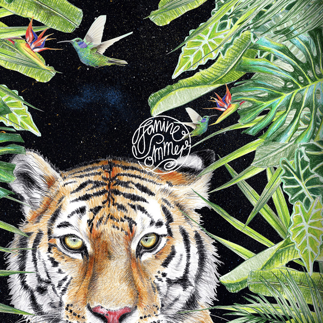 Tiger nachts im Dschungel Fine Art Print Giclée Print Poster Kunstdruck Zeichnung 3