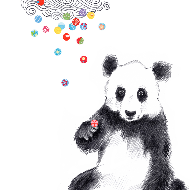 Panda Konfetti Fine Art Print Giclée Print Poster Kunstdruck Zeichnung 2