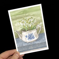 Grußkarte Schneeglöckchen in der Teekanne, Geburtstagskarte, Osterkarte 3