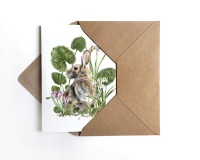 Grußkarte Hase mit Frühjahrsblühern, Grußkarte zu Ostern