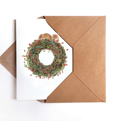 Weihnachtskarte Haselmäuse auf dem Adventskranz - inkl. Umschlag