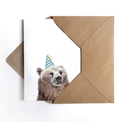 Grußkarte Partybär, Geburtstagskarte - inkl. Umschlag