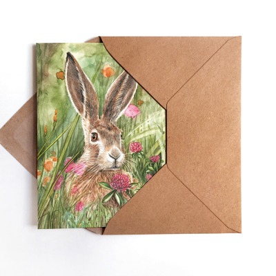 Grußkarte Hase im Klee, Grußkarte zu Ostern - inkl. Umschlag