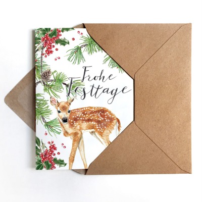 Weihnachtskarte Reh, Grußkarte - inkl. Umschlag